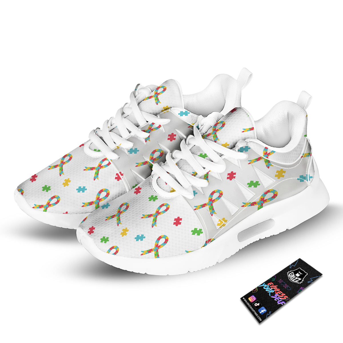 Ribbon Autism Awareness Print Pattern Tennis Shoes-grizzshop