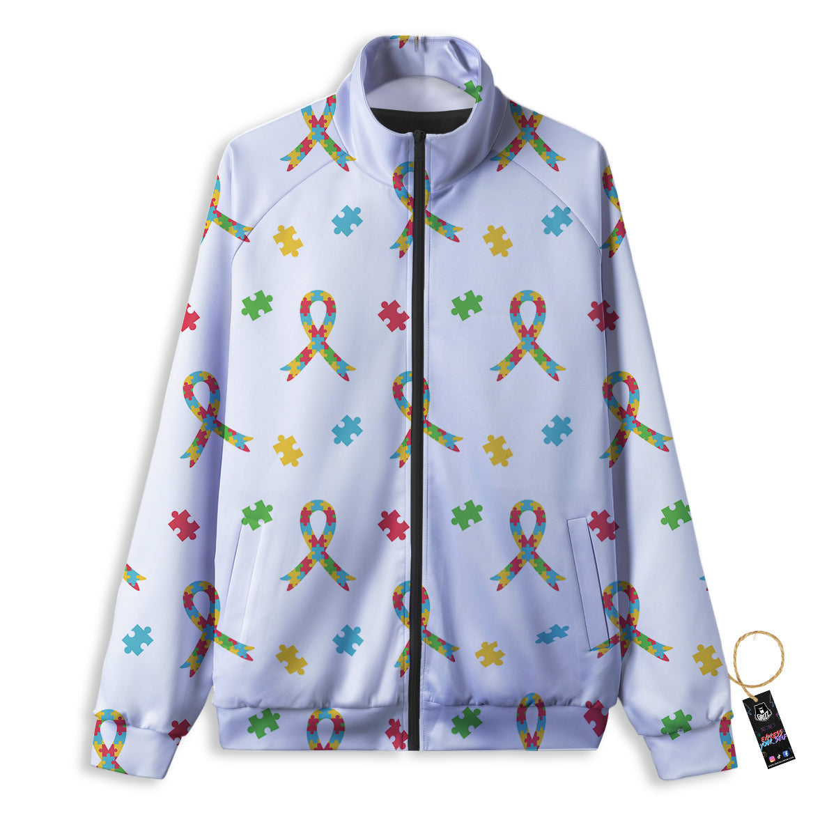 Ribbon Autism Awareness Print Pattern Track Jacket-grizzshop