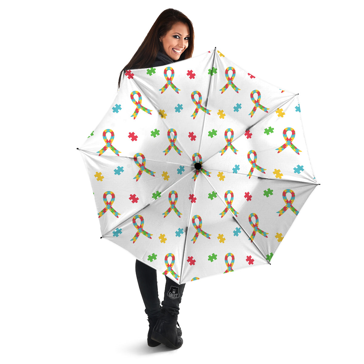 Ribbon Autism Awareness Print Pattern Umbrella-grizzshop