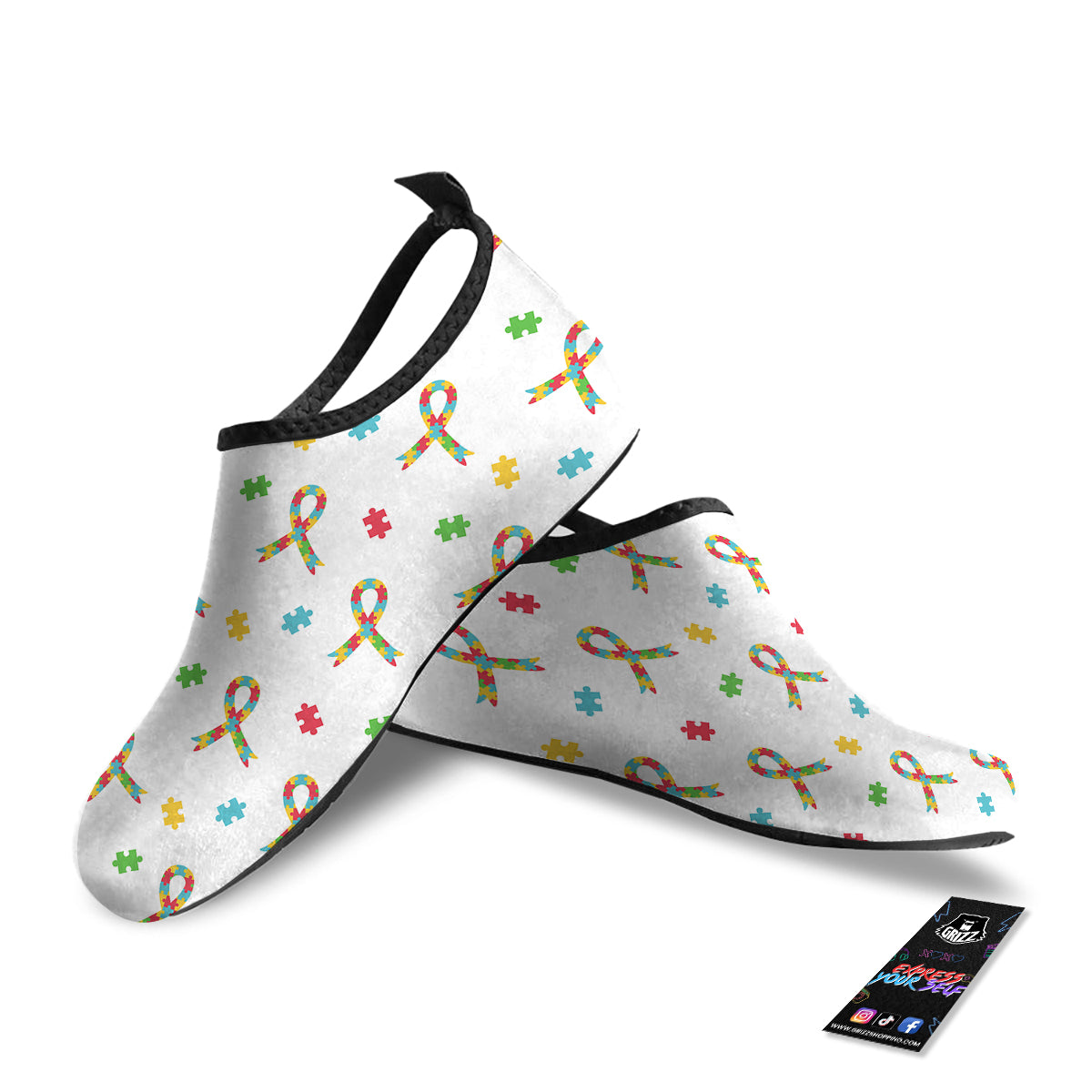 Ribbon Autism Awareness Print Pattern Water Shoes-grizzshop