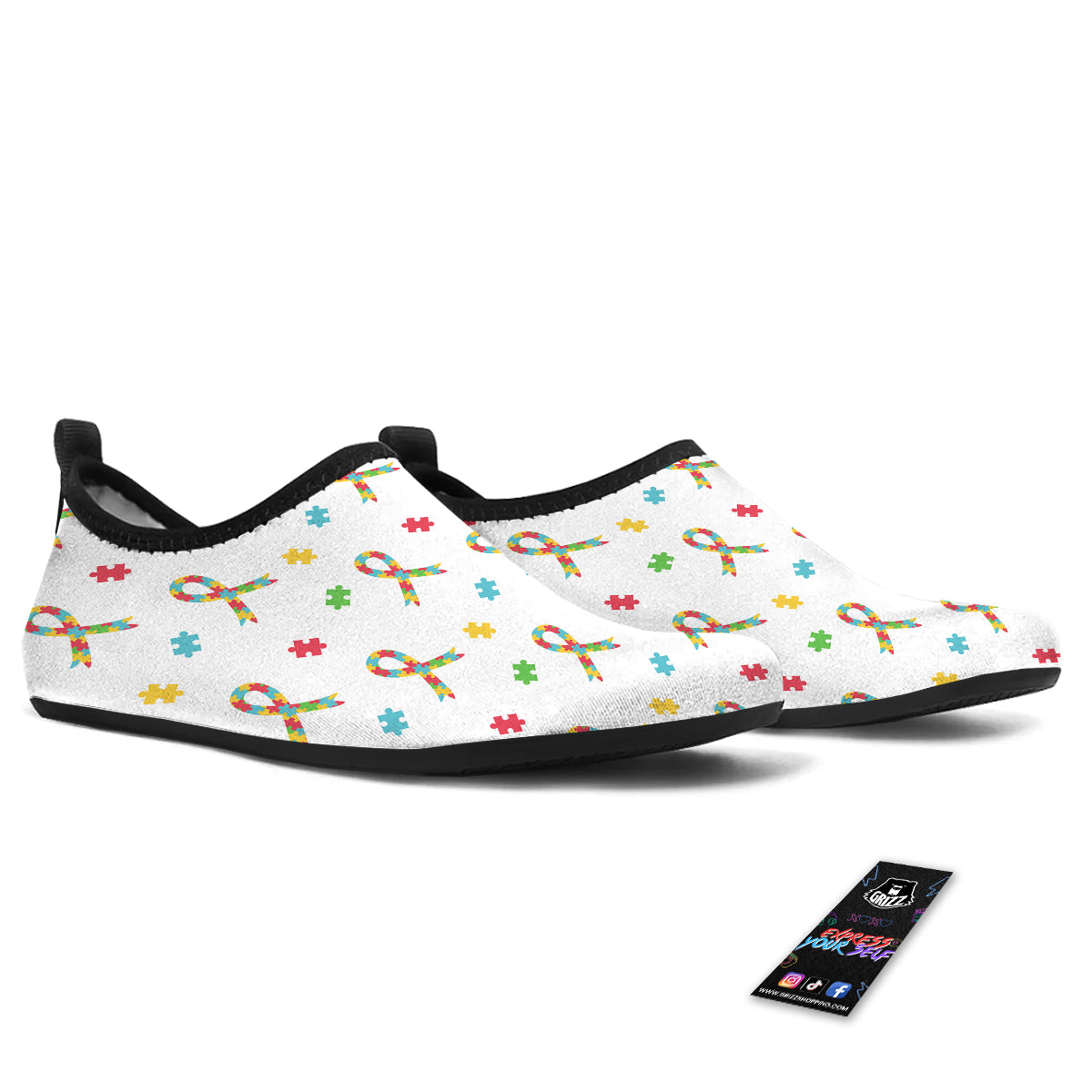 Ribbon Autism Awareness Print Pattern Water Shoes-grizzshop