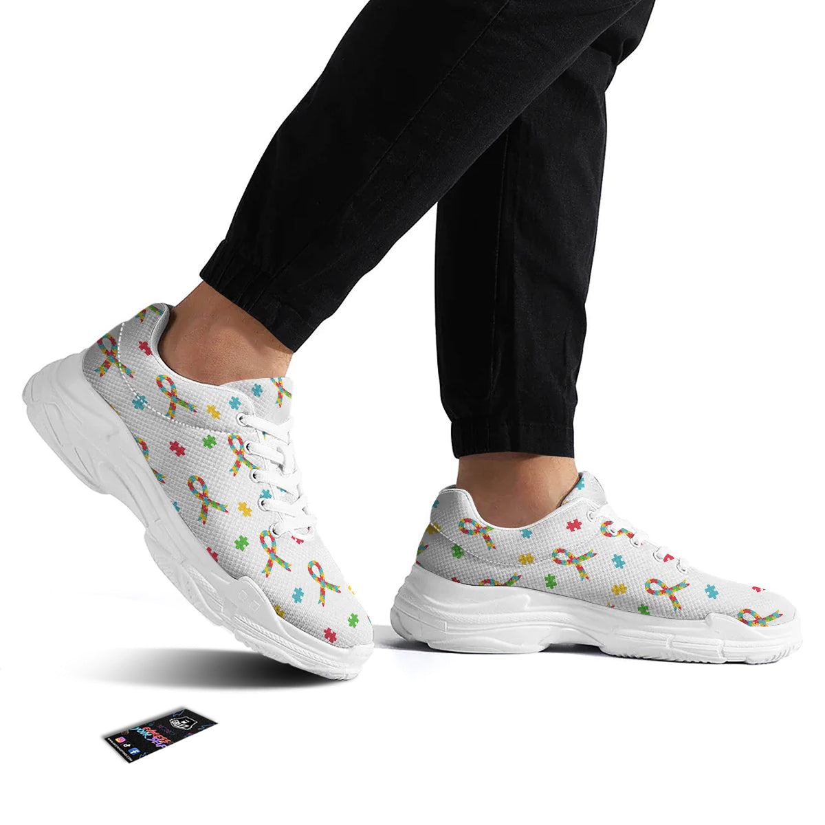 Ribbon Autism Awareness Print Pattern White Chunky Shoes-grizzshop