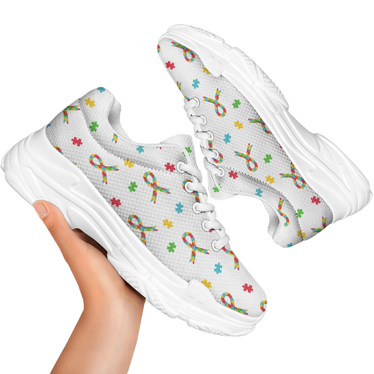 Ribbon Autism Awareness Print Pattern White Chunky Shoes-grizzshop