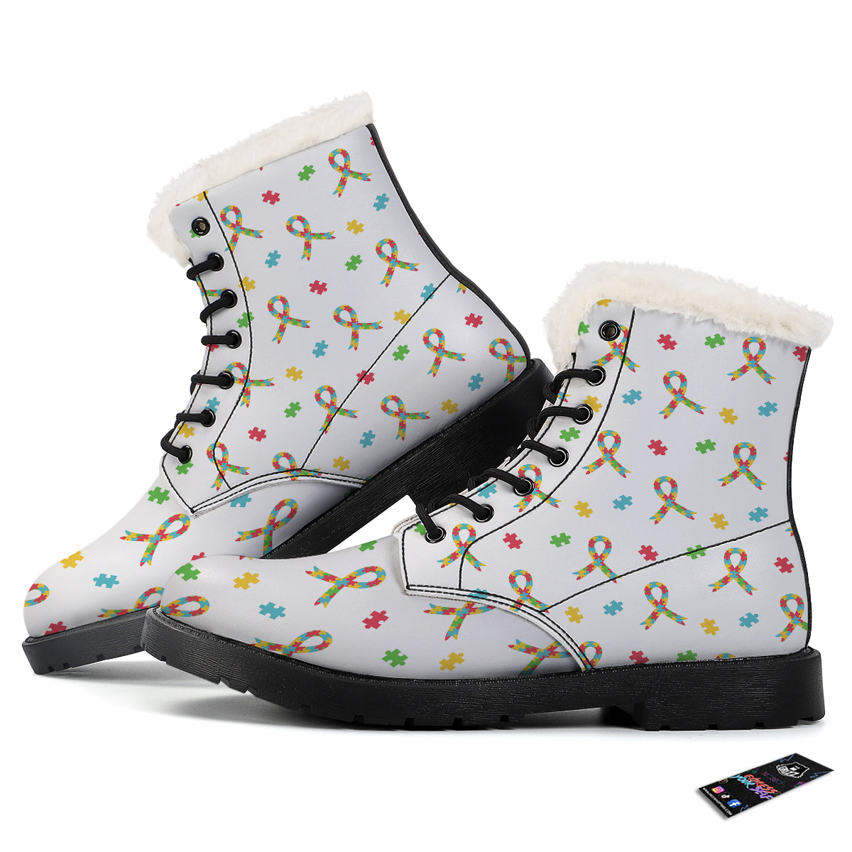 Ribbon Autism Awareness Print Pattern Winter Boots-grizzshop
