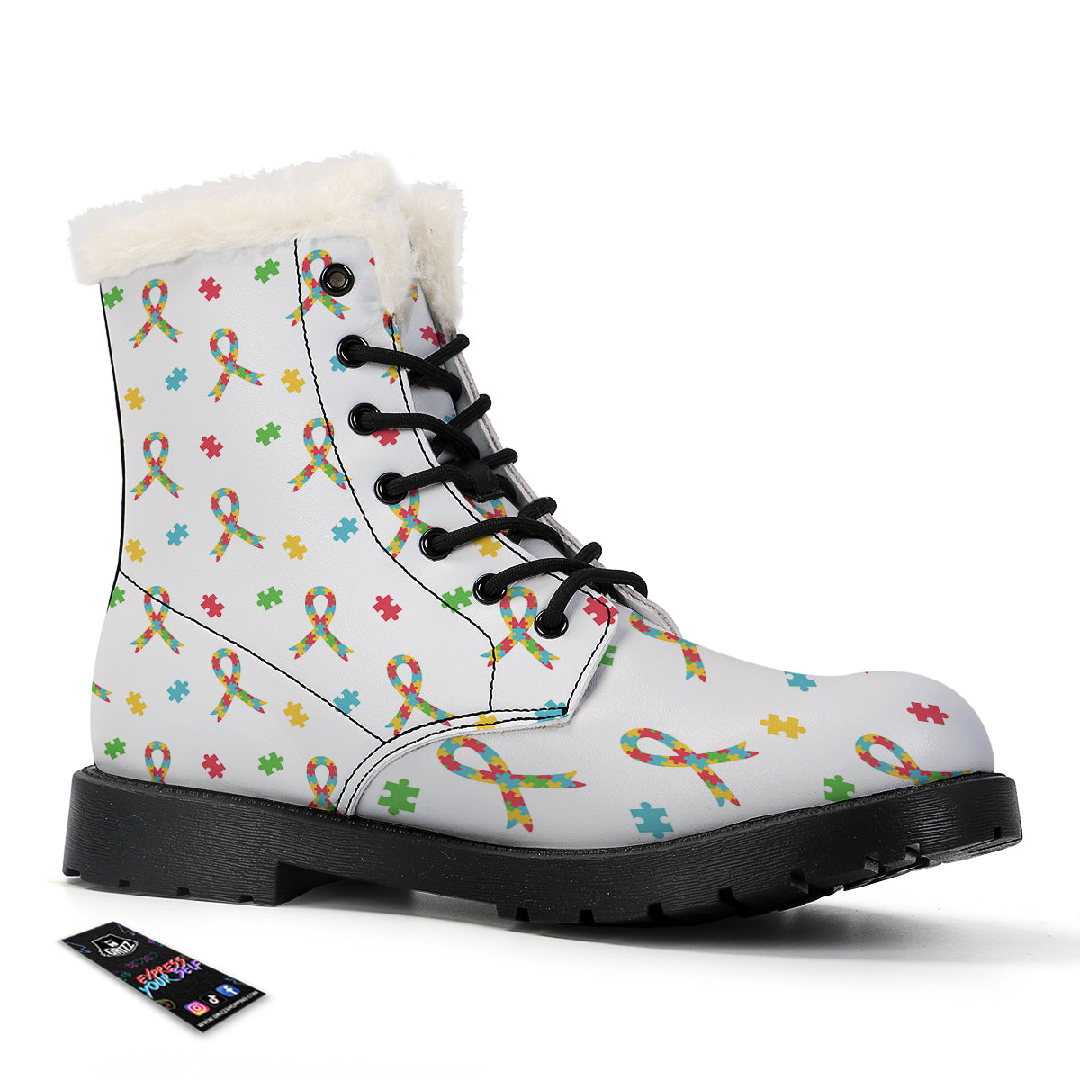 Ribbon Autism Awareness Print Pattern Winter Boots-grizzshop