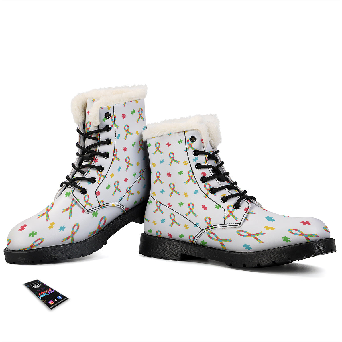 Ribbon Autism Awareness Print Pattern Winter Boots-grizzshop