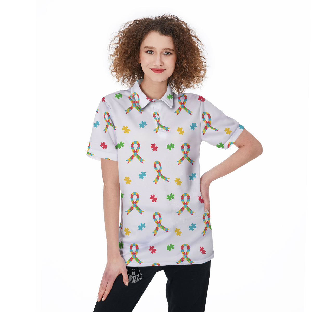 Ribbon Autism Awareness Print Pattern Women's Golf Shirts-grizzshop