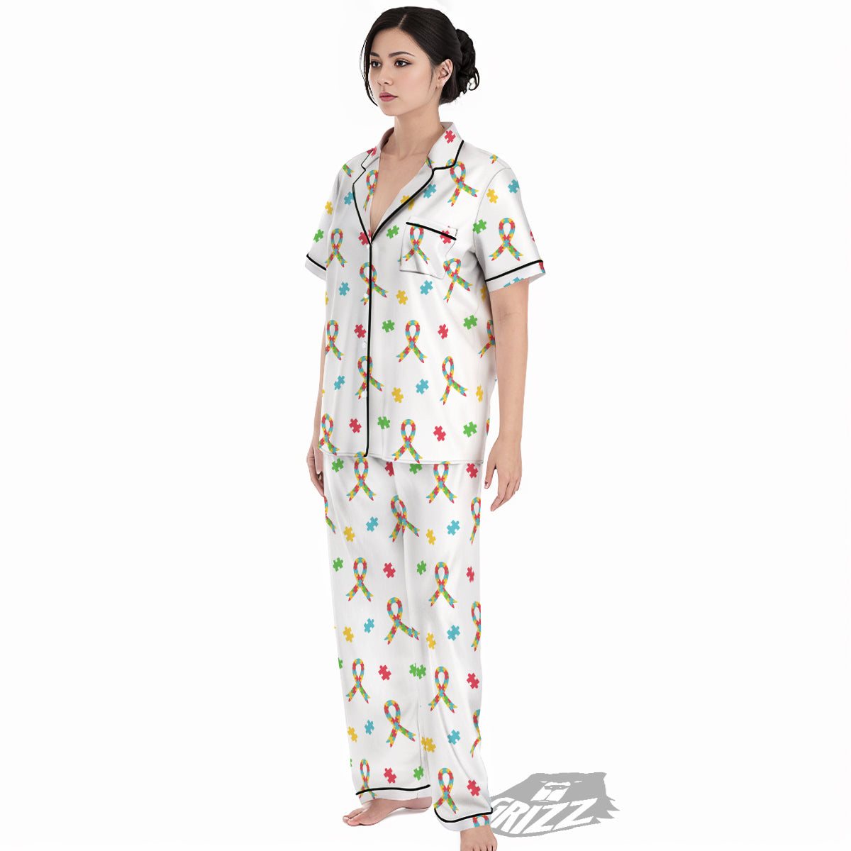 Ribbon Autism Awareness Print Pattern Women's Pajamas Set-grizzshop