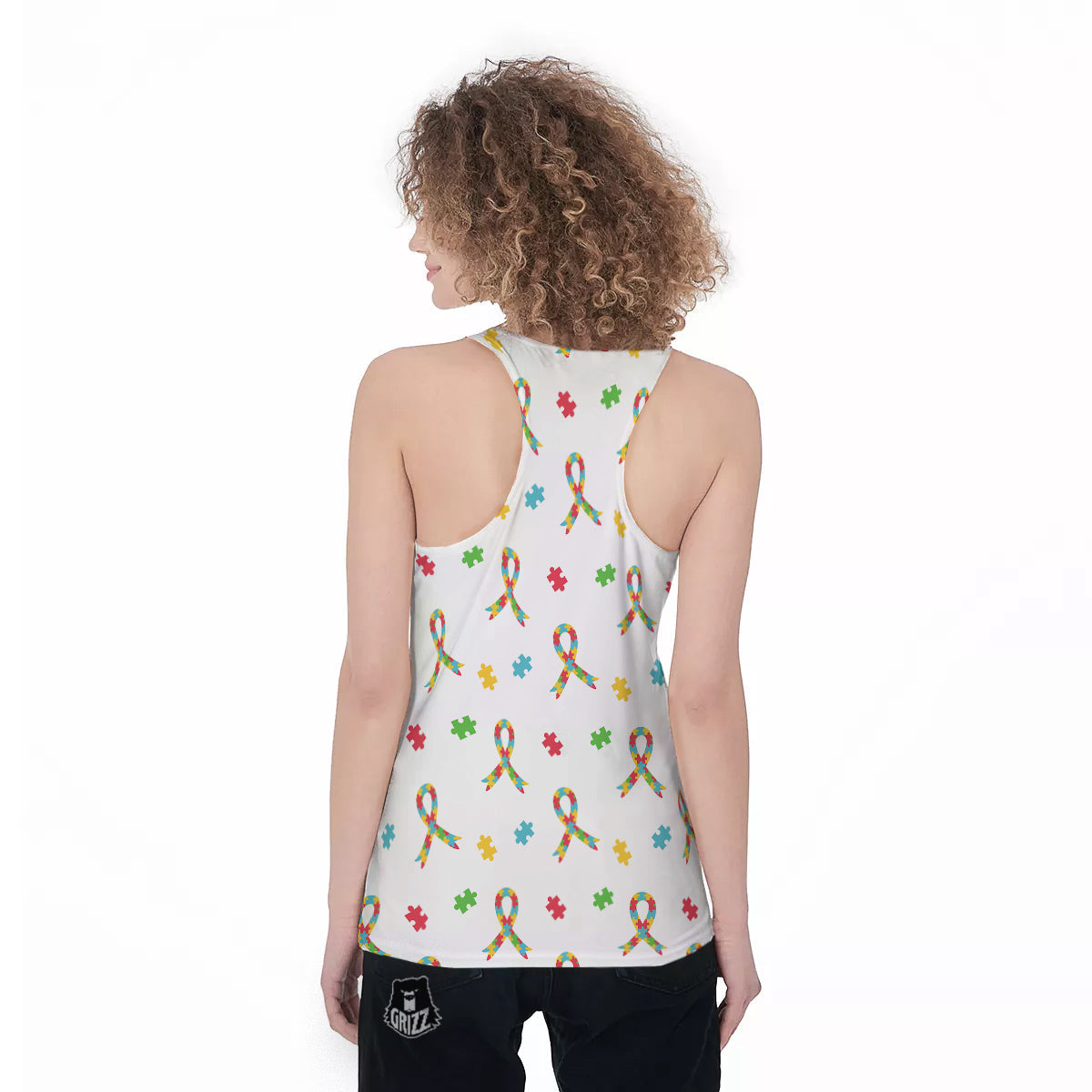 Ribbon Autism Awareness Print Pattern Women's Racerback Tank Top-grizzshop