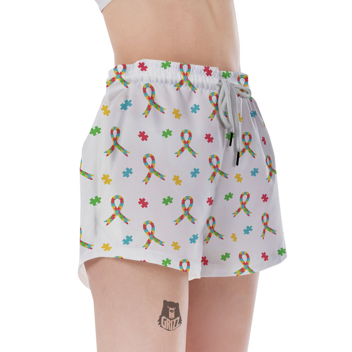 Ribbon Autism Awareness Print Pattern Women's Shorts-grizzshop