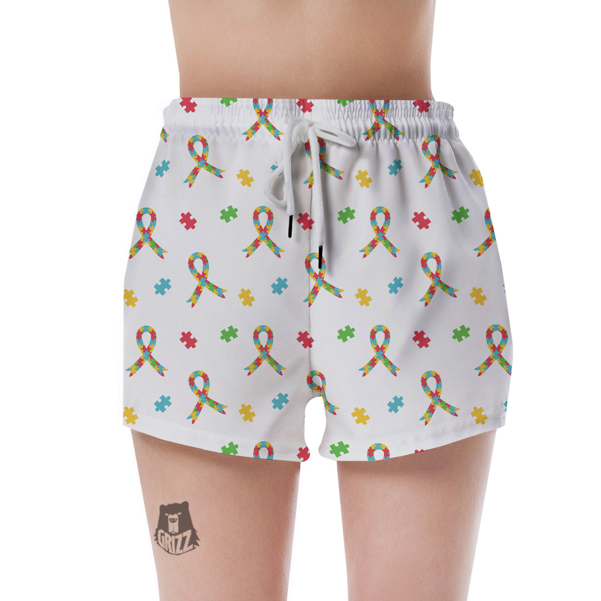 Ribbon Autism Awareness Print Pattern Women's Shorts-grizzshop