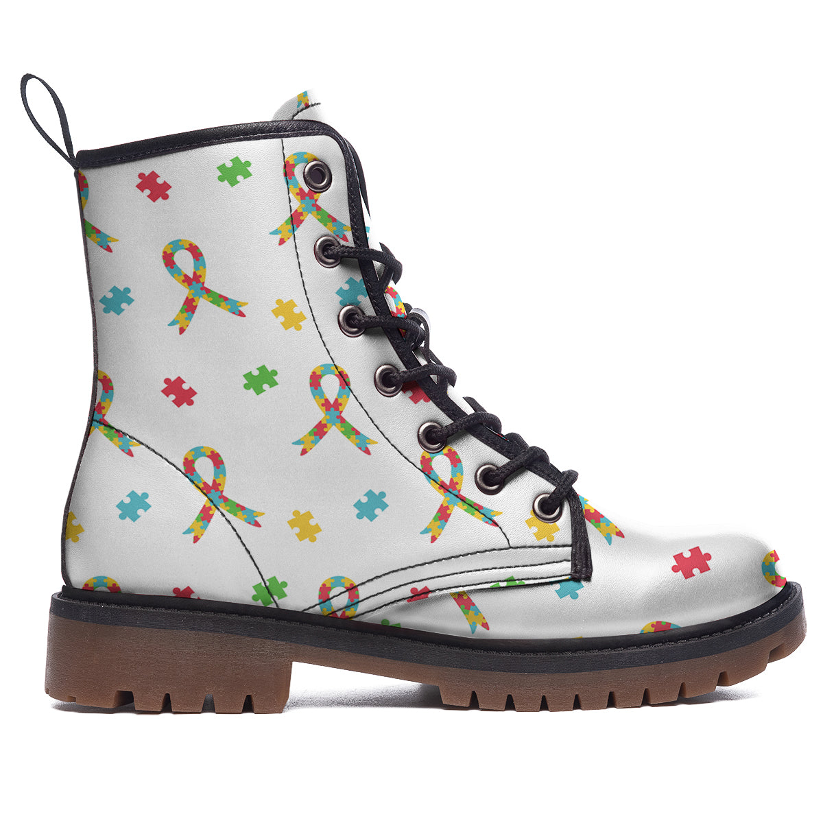 Ribbon Autism Awareness Print Pattern Work Boots-grizzshop