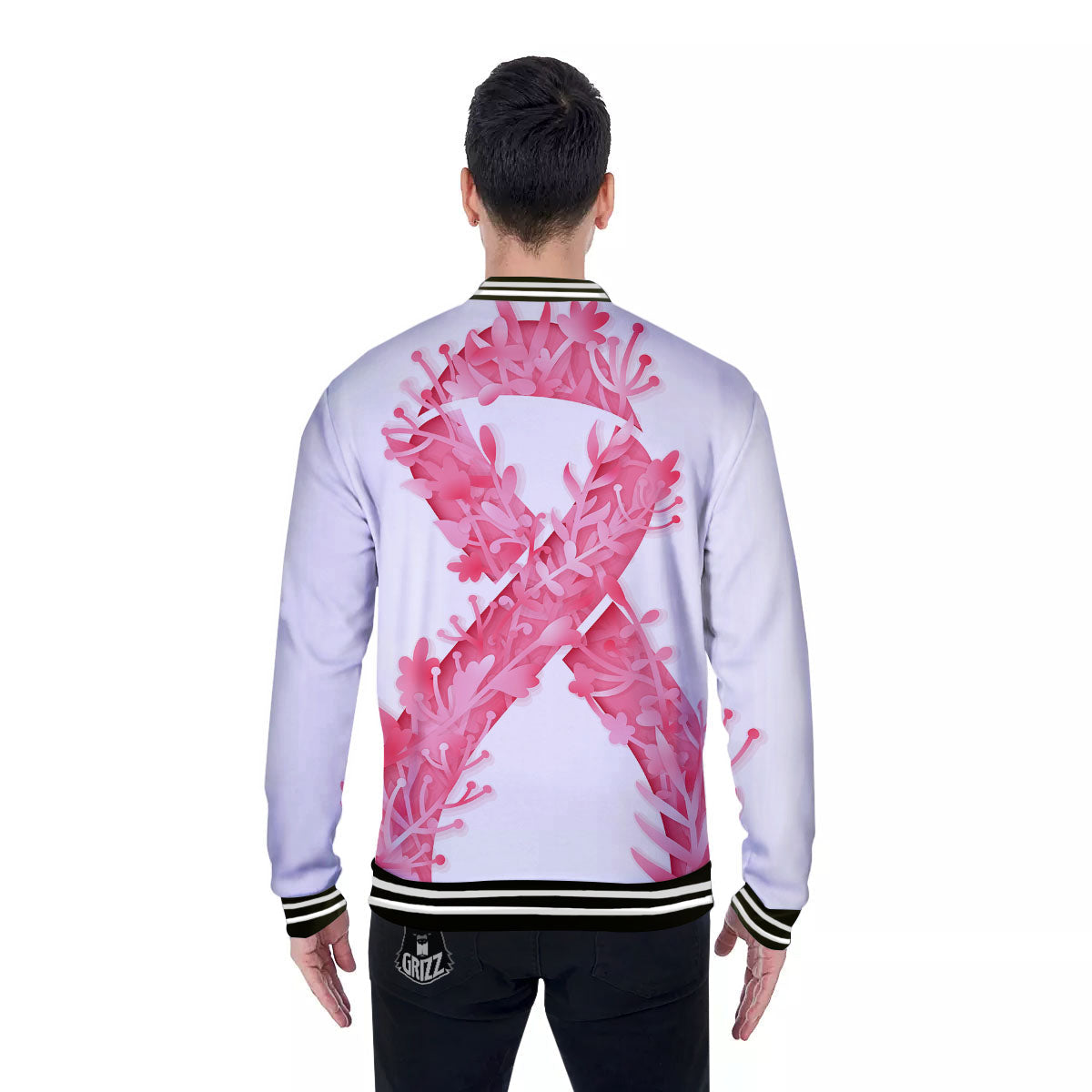 Ribbon Flower Pink Breast Cancer Print Baseball Jacket-grizzshop