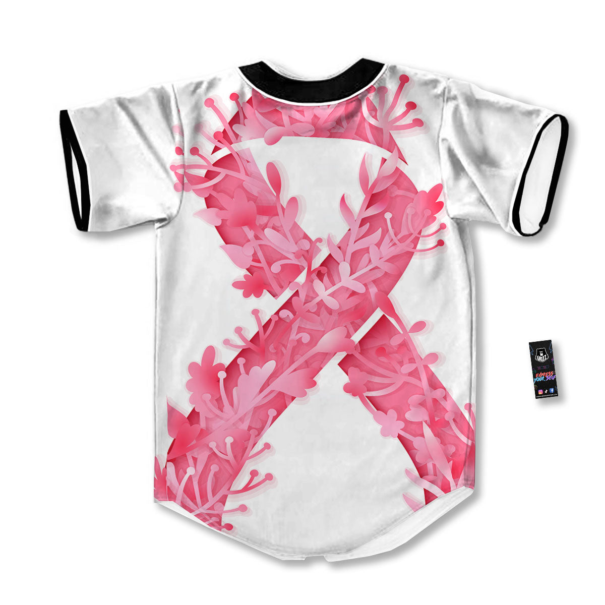 Ribbon Flower Pink Breast Cancer Print Baseball Jersey-grizzshop