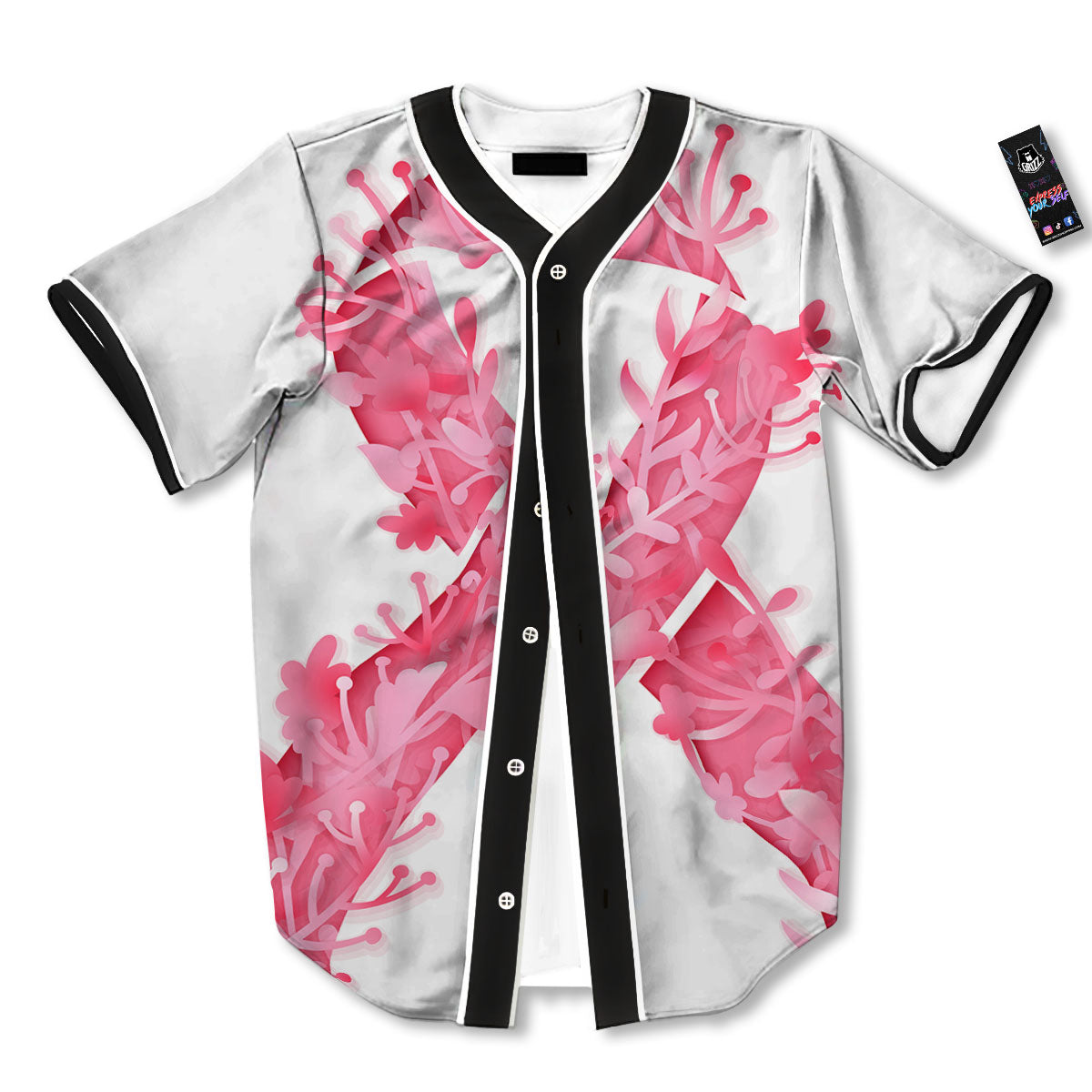 Ribbon Flower Pink Breast Cancer Print Baseball Jersey-grizzshop