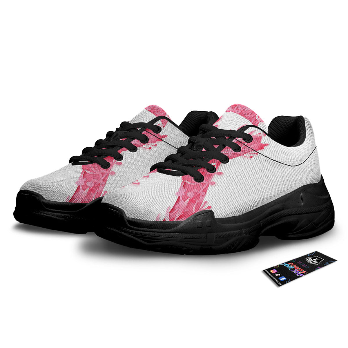 Ribbon Flower Pink Breast Cancer Print Black Chunky Shoes-grizzshop