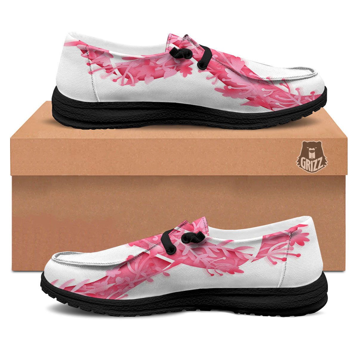Ribbon Flower Pink Breast Cancer Print Black Loafers-grizzshop