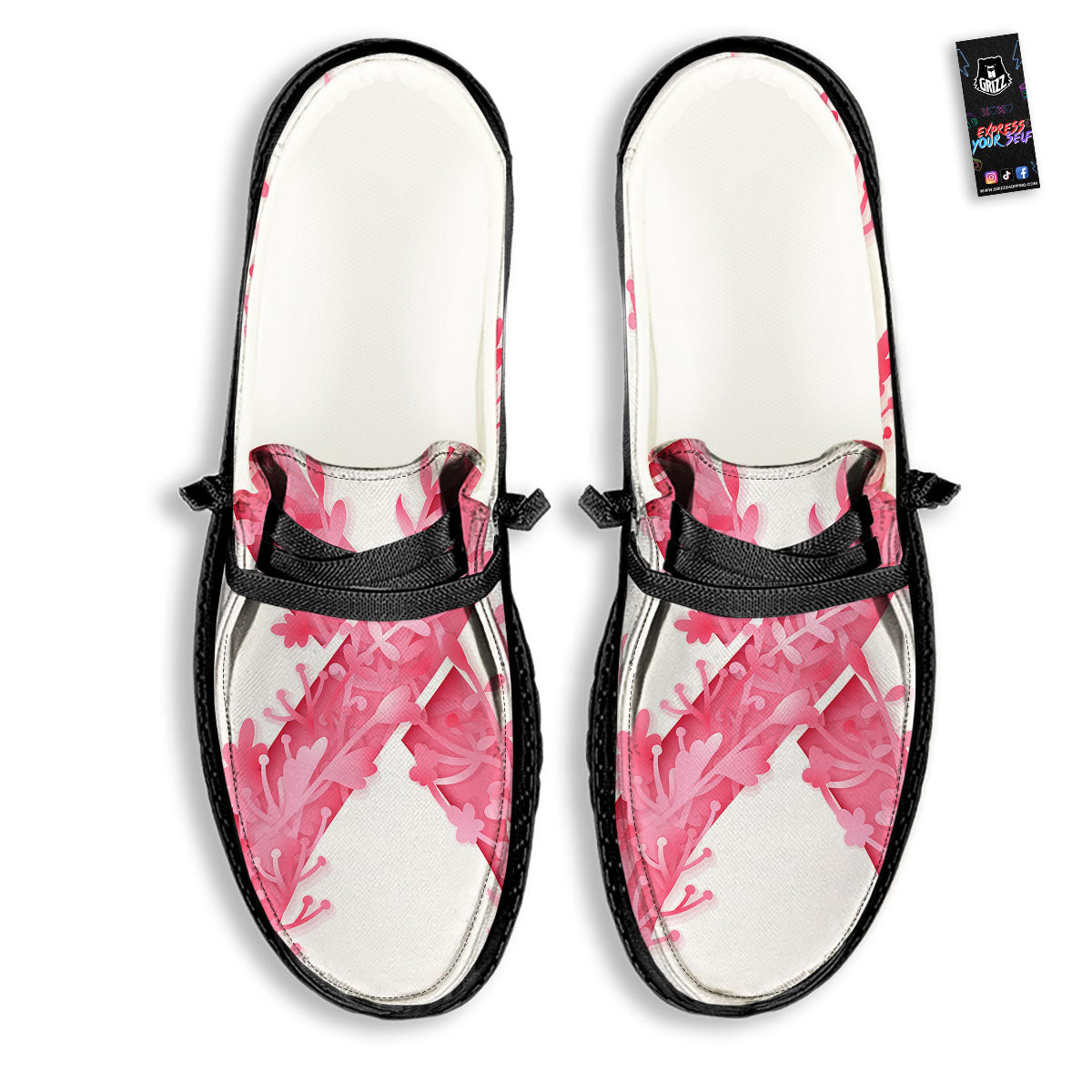 Ribbon Flower Pink Breast Cancer Print Black Loafers-grizzshop