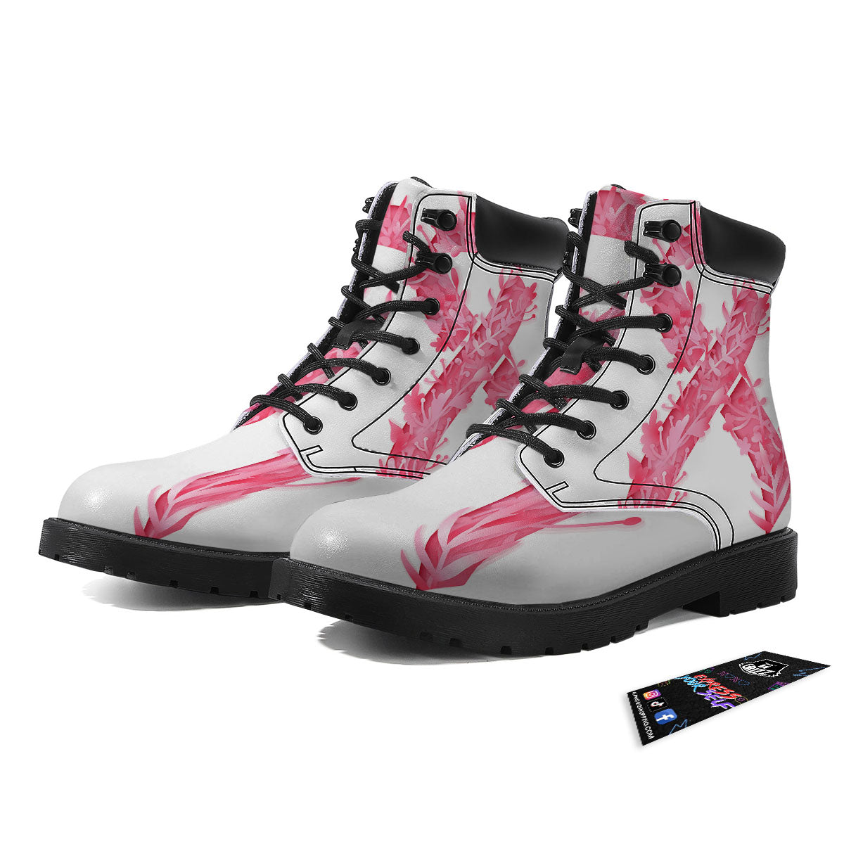 Ribbon Flower Pink Breast Cancer Print Boots-grizzshop