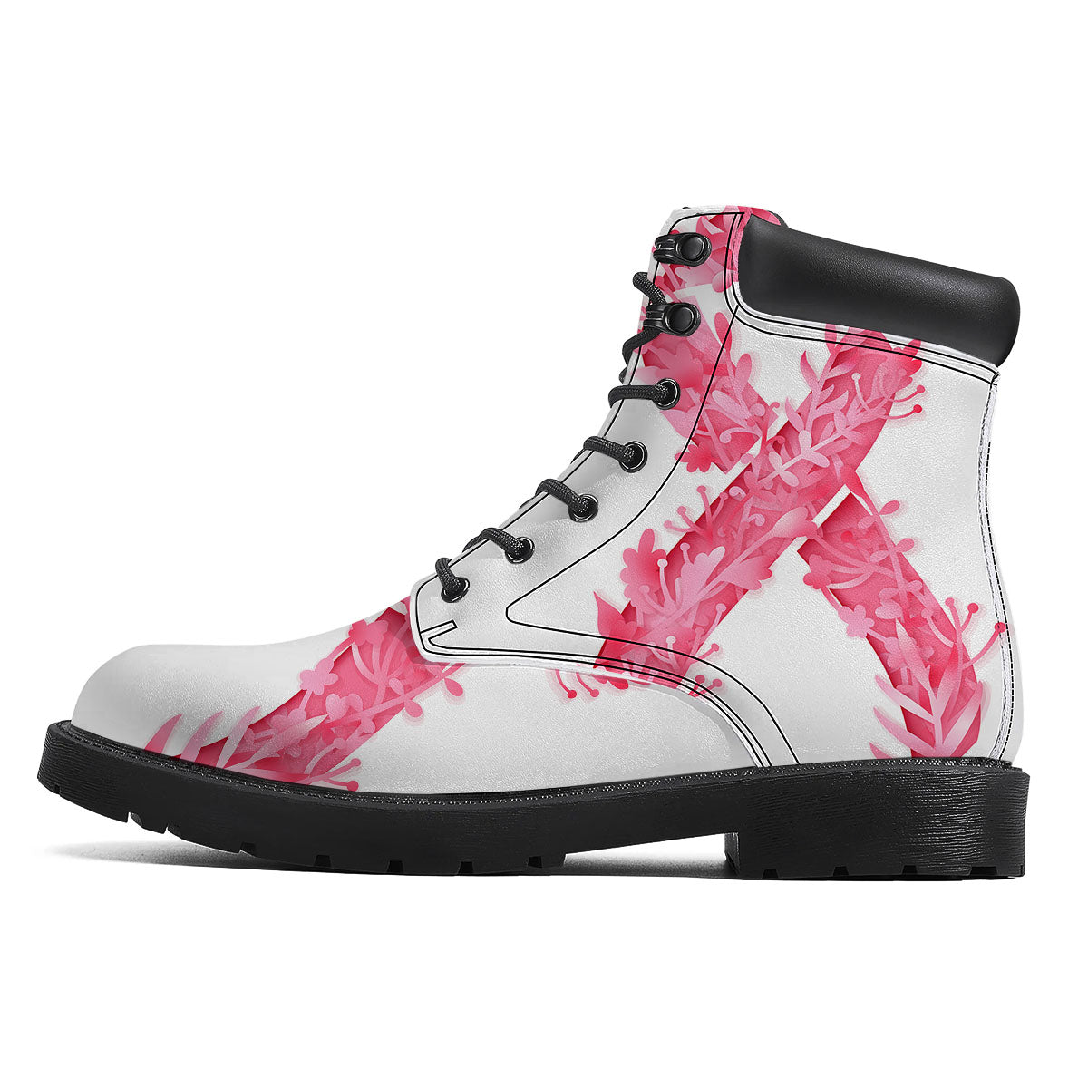Ribbon Flower Pink Breast Cancer Print Boots-grizzshop