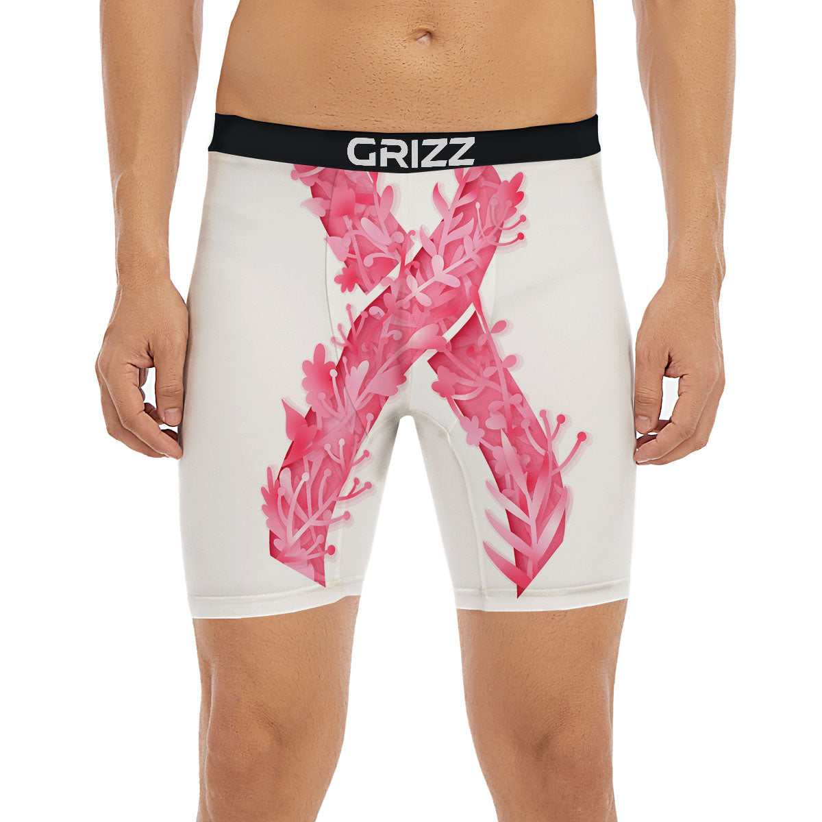 Ribbon Flower Pink Breast Cancer Print Boxer Briefs-grizzshop
