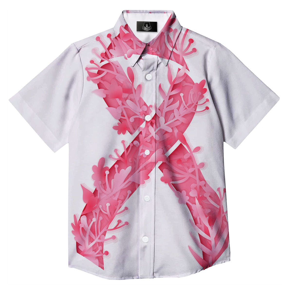 Ribbon Flower Pink Breast Cancer Print Button Up Shirt-grizzshop