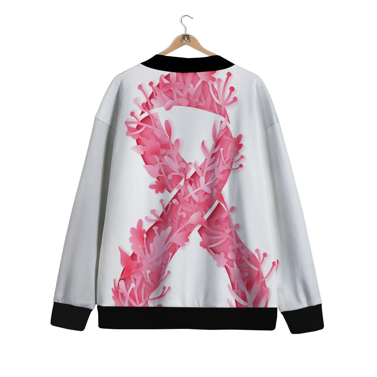 Ribbon Flower Pink Breast Cancer Print Cardigan-grizzshop
