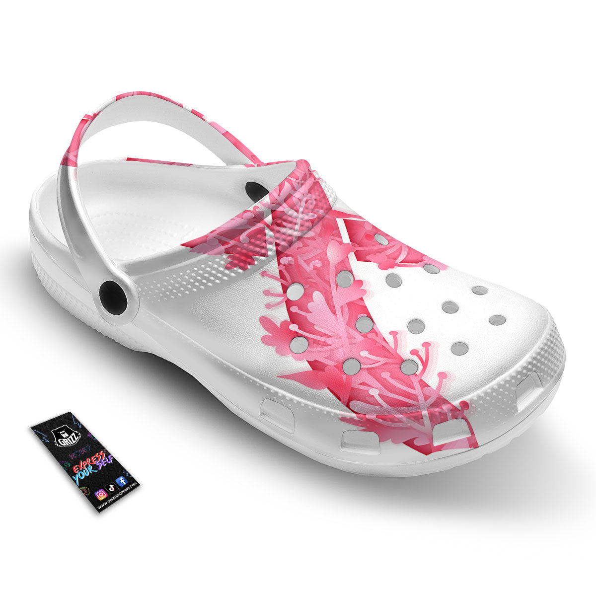Ribbon Flower Pink Breast Cancer Print Clog-grizzshop