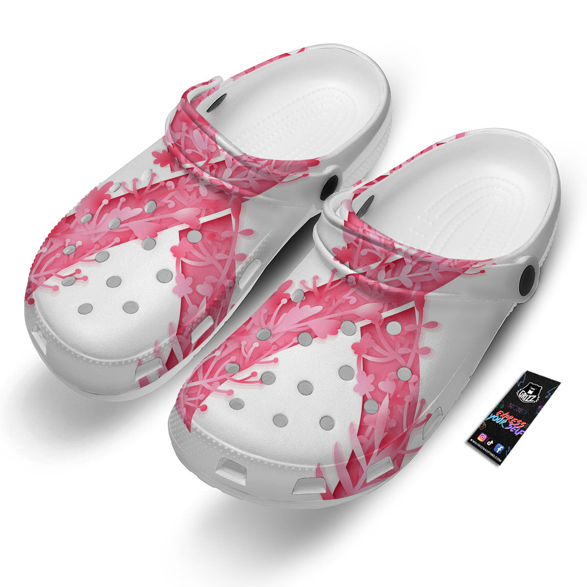 Ribbon Flower Pink Breast Cancer Print Clog-grizzshop