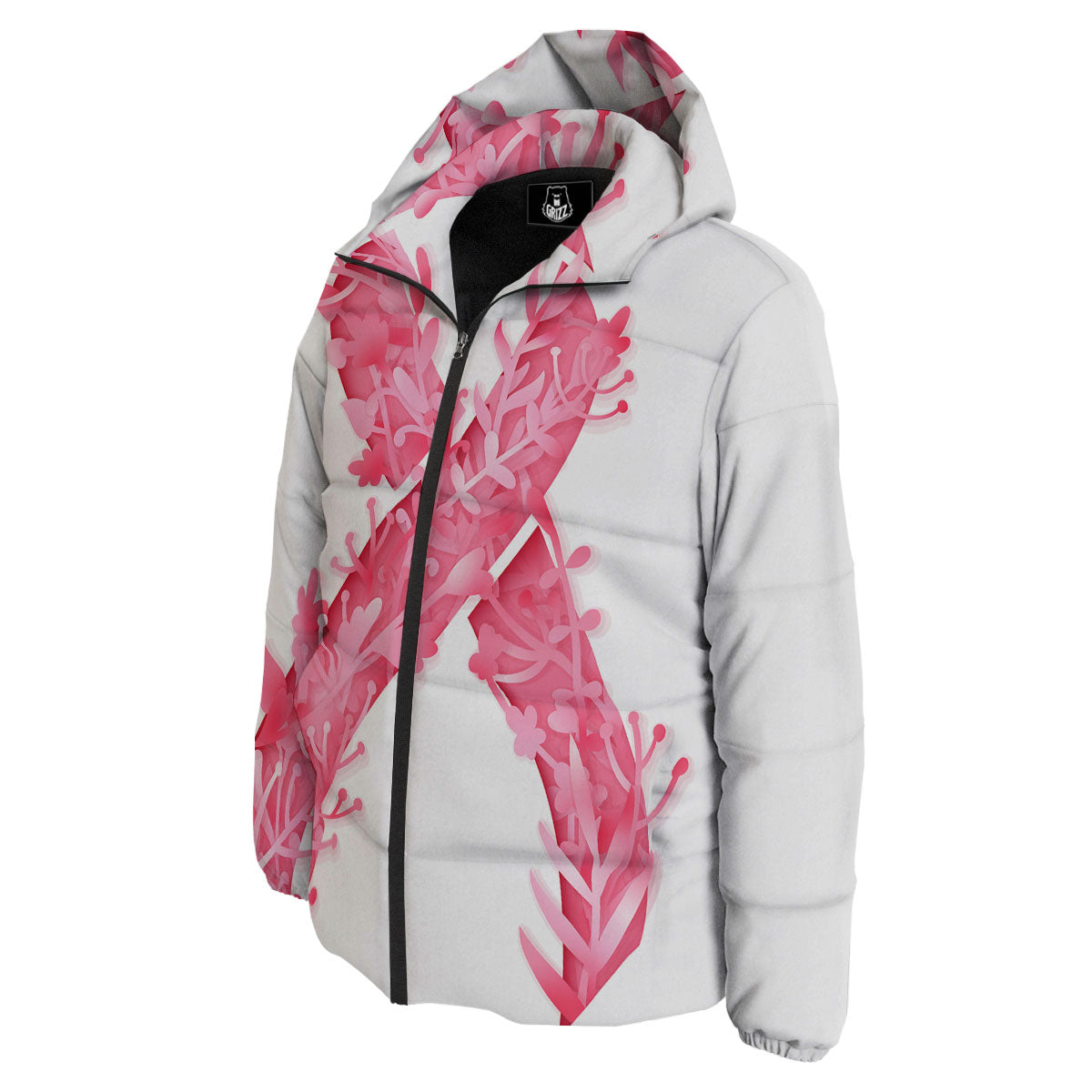 Ribbon Flower Pink Breast Cancer Print Down Jacket-grizzshop