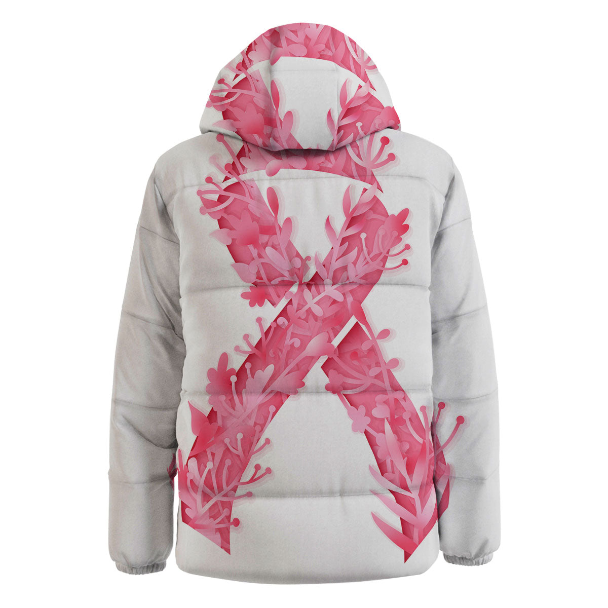 Ribbon Flower Pink Breast Cancer Print Down Jacket-grizzshop