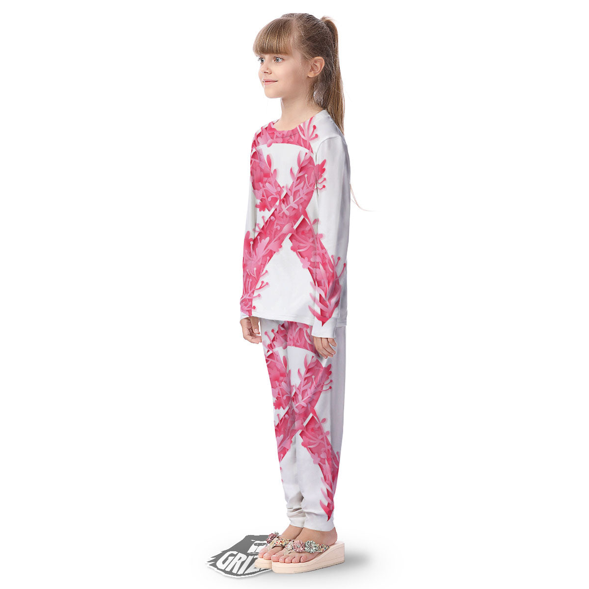 Ribbon Flower Pink Breast Cancer Print Kid's Pajamas-grizzshop