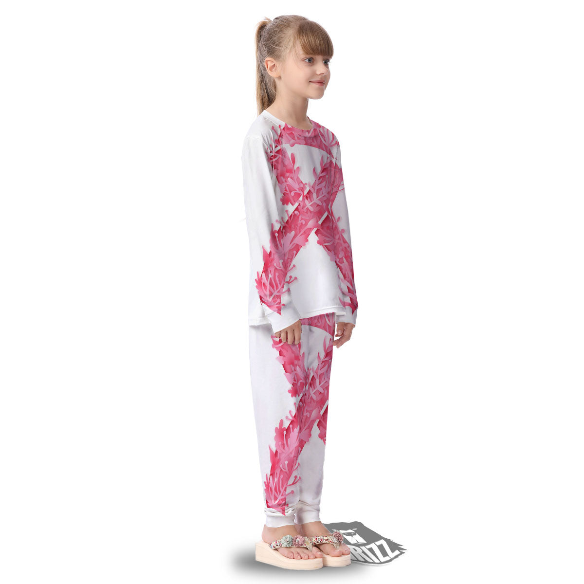Ribbon Flower Pink Breast Cancer Print Kid's Pajamas-grizzshop