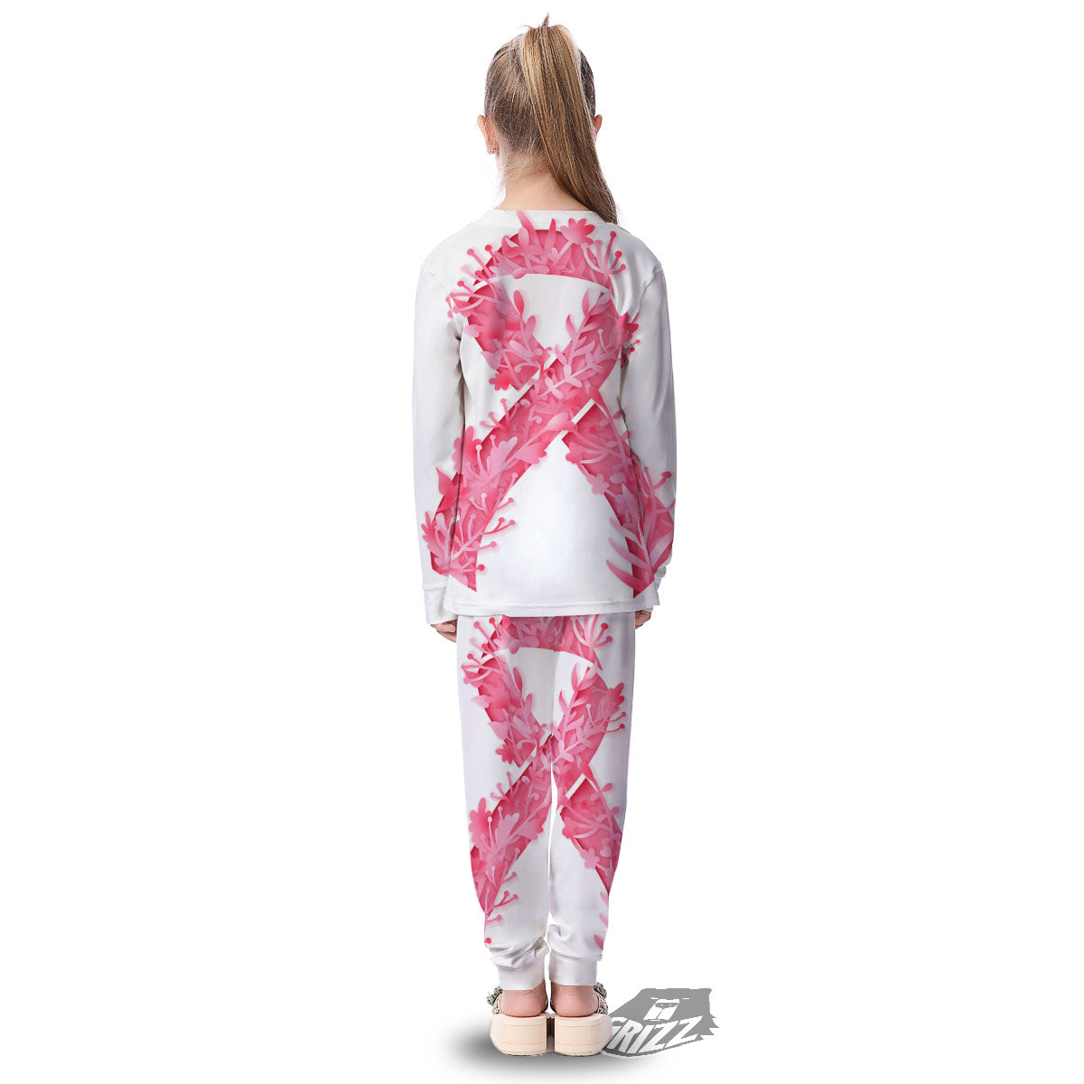 Ribbon Flower Pink Breast Cancer Print Kid's Pajamas-grizzshop