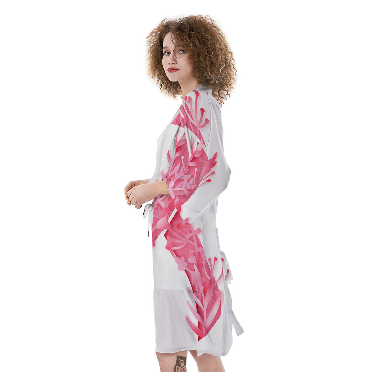 Ribbon Flower Pink Breast Cancer Print Kimono-grizzshop