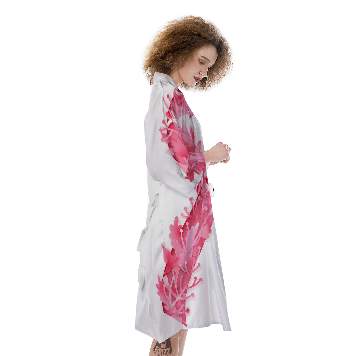 Ribbon Flower Pink Breast Cancer Print Kimono-grizzshop