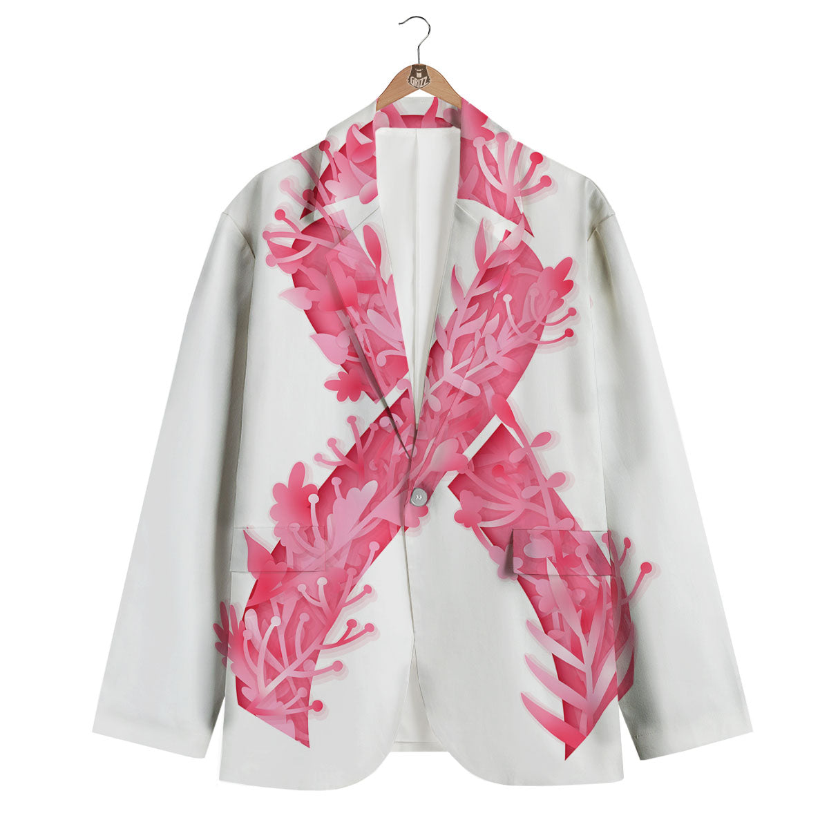 Ribbon Flower Pink Breast Cancer Print Men's Blazer-grizzshop