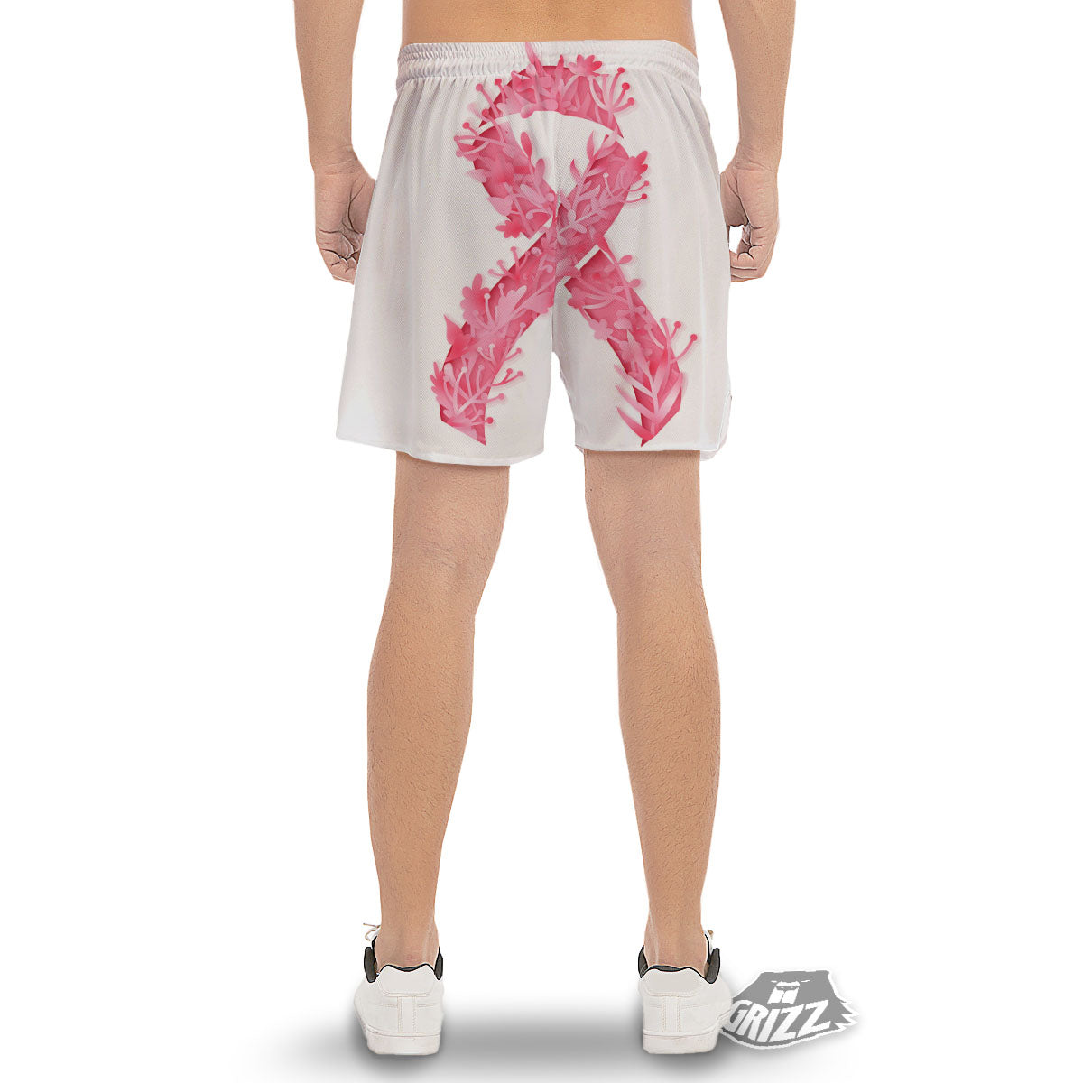 Ribbon Flower Pink Breast Cancer Print Men's Gym Shorts-grizzshop