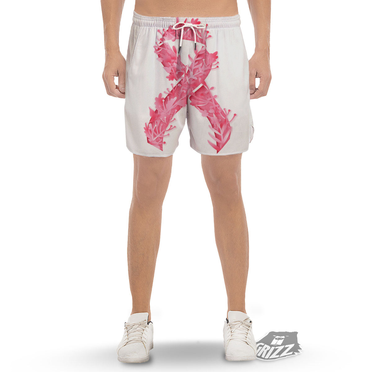 Ribbon Flower Pink Breast Cancer Print Men's Gym Shorts-grizzshop