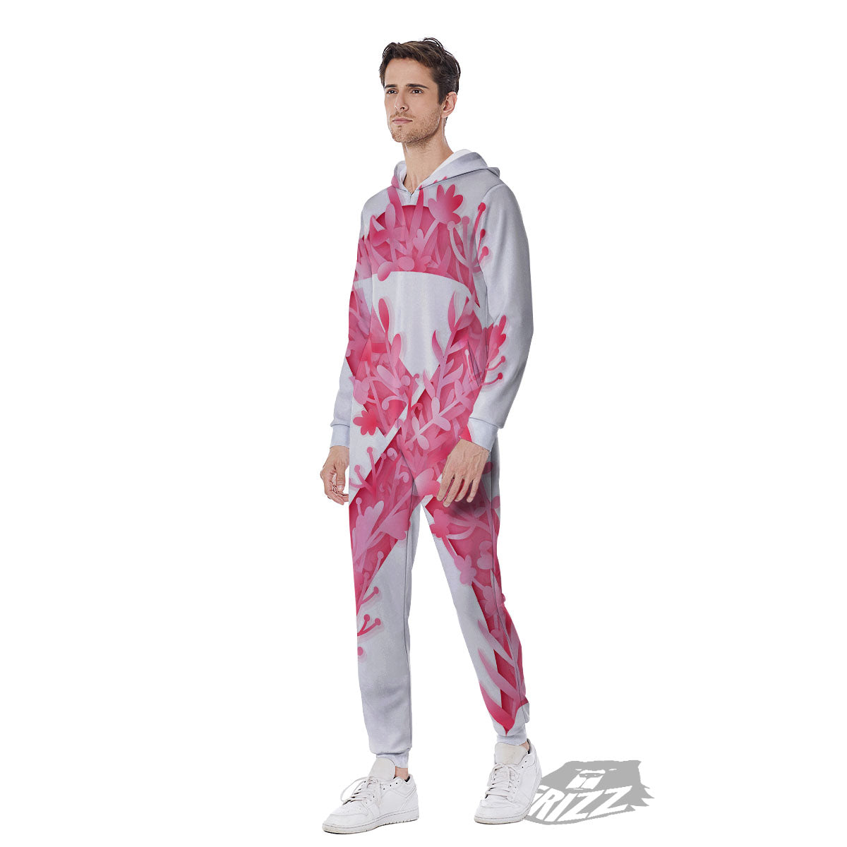Ribbon Flower Pink Breast Cancer Print Men's Jumpsuit-grizzshop