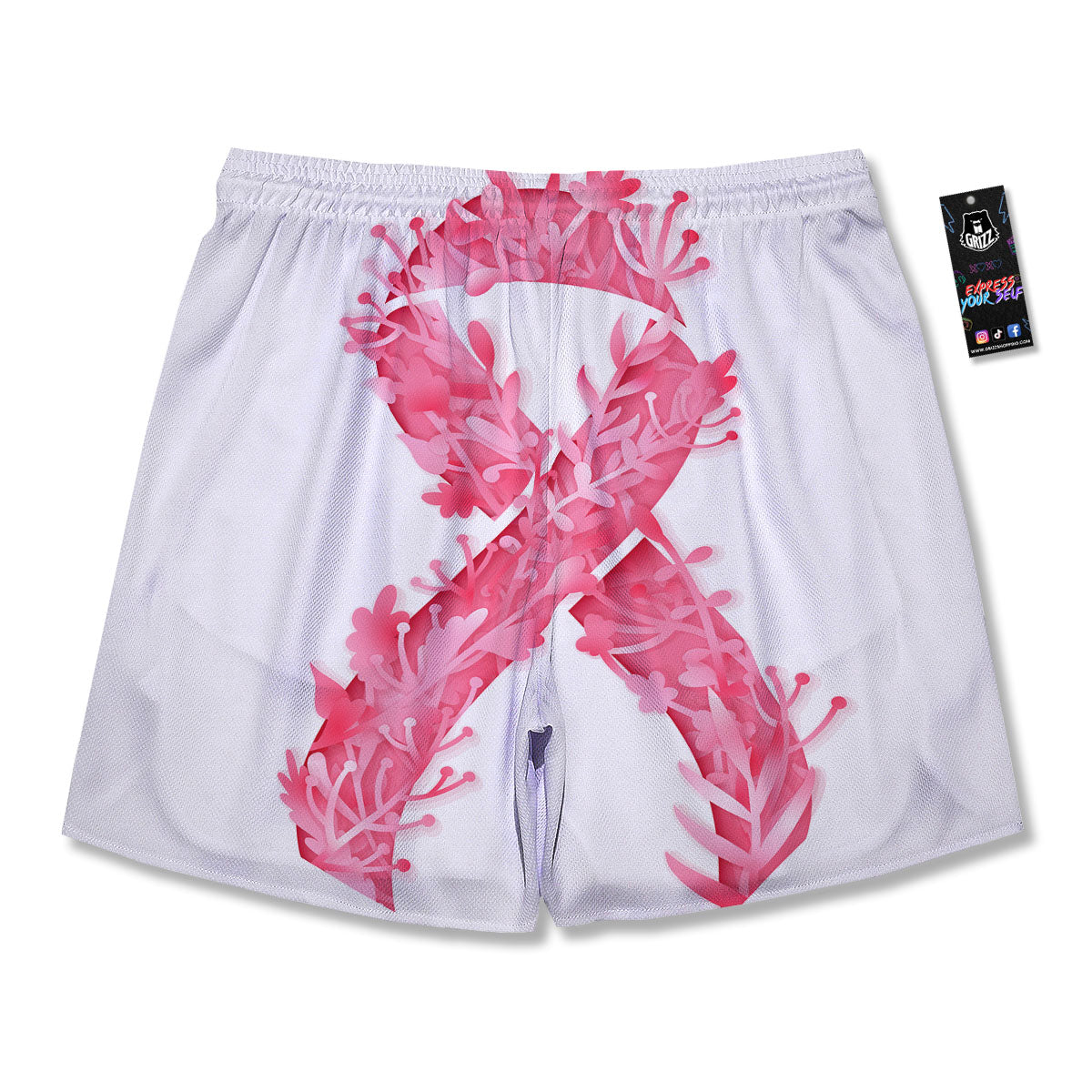 Ribbon Flower Pink Breast Cancer Print Men's Running Shorts-grizzshop