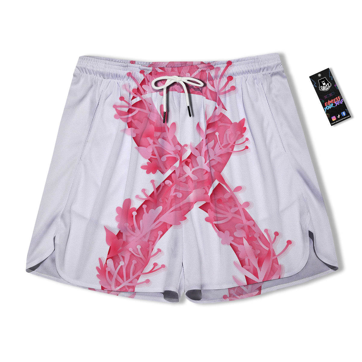 Ribbon Flower Pink Breast Cancer Print Men's Running Shorts-grizzshop