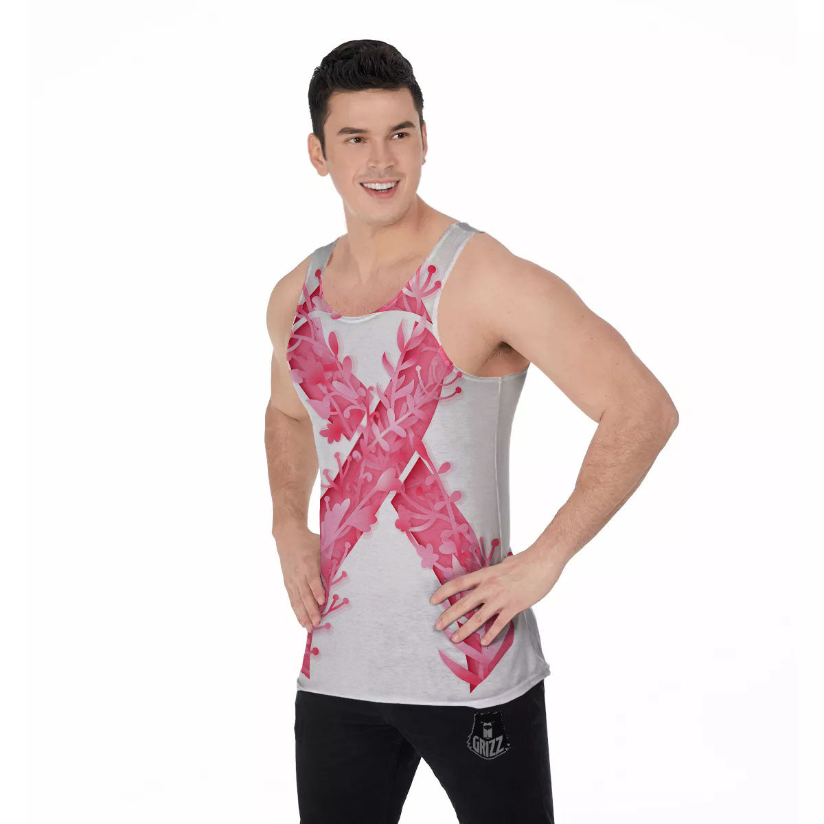 Ribbon Flower Pink Breast Cancer Print Men's Tank Top-grizzshop