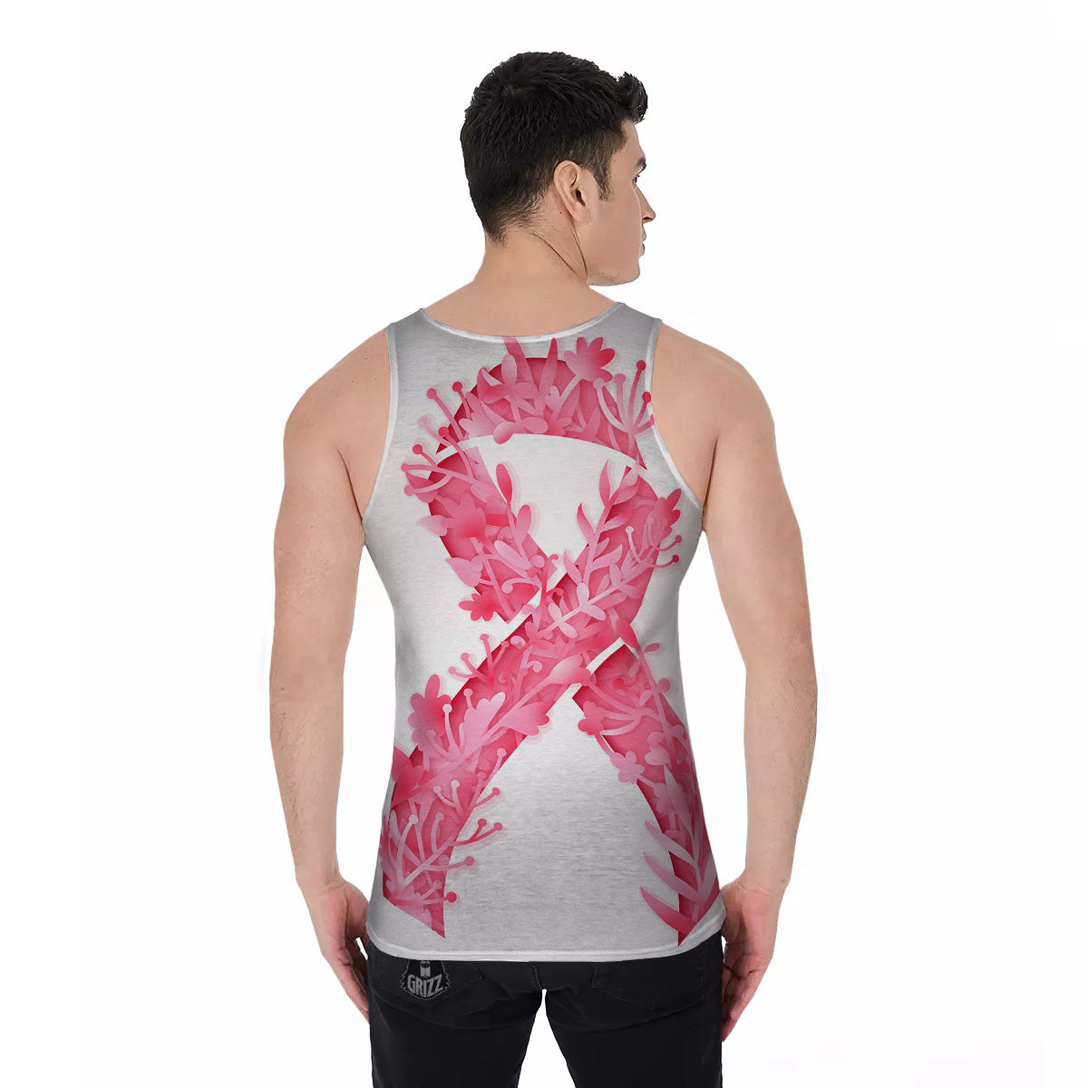 Ribbon Flower Pink Breast Cancer Print Men's Tank Top-grizzshop