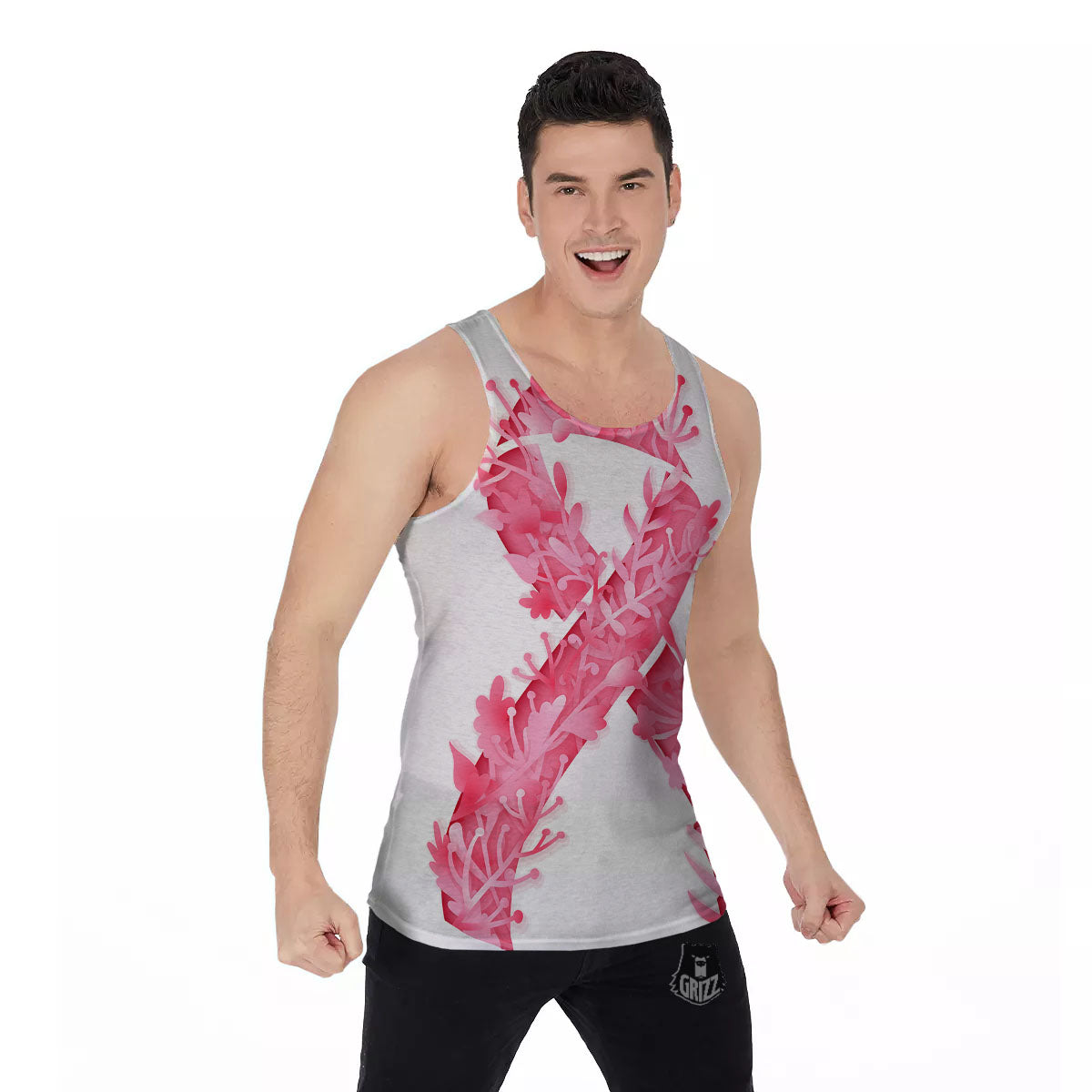 Ribbon Flower Pink Breast Cancer Print Men's Tank Top-grizzshop