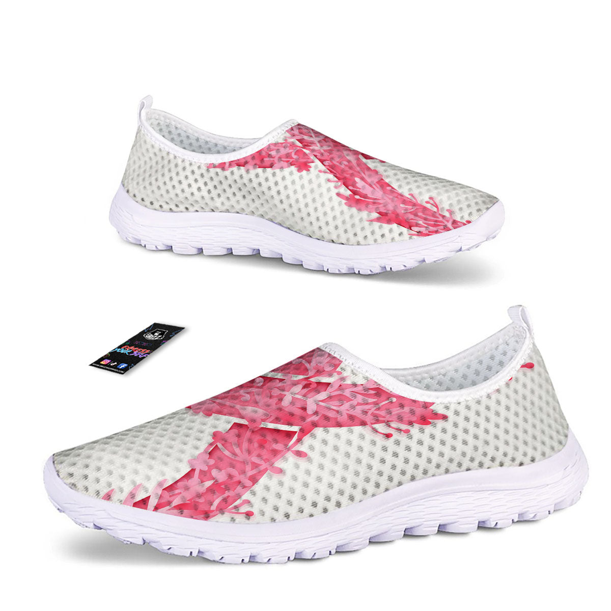 Ribbon Flower Pink Breast Cancer Print Nurse Shoes-grizzshop