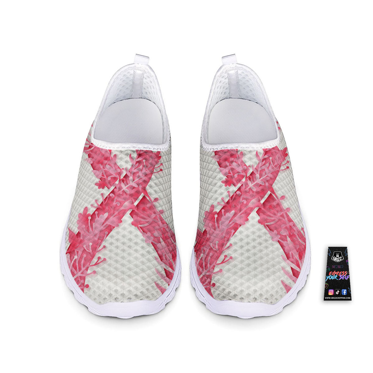 Ribbon Flower Pink Breast Cancer Print Nurse Shoes-grizzshop
