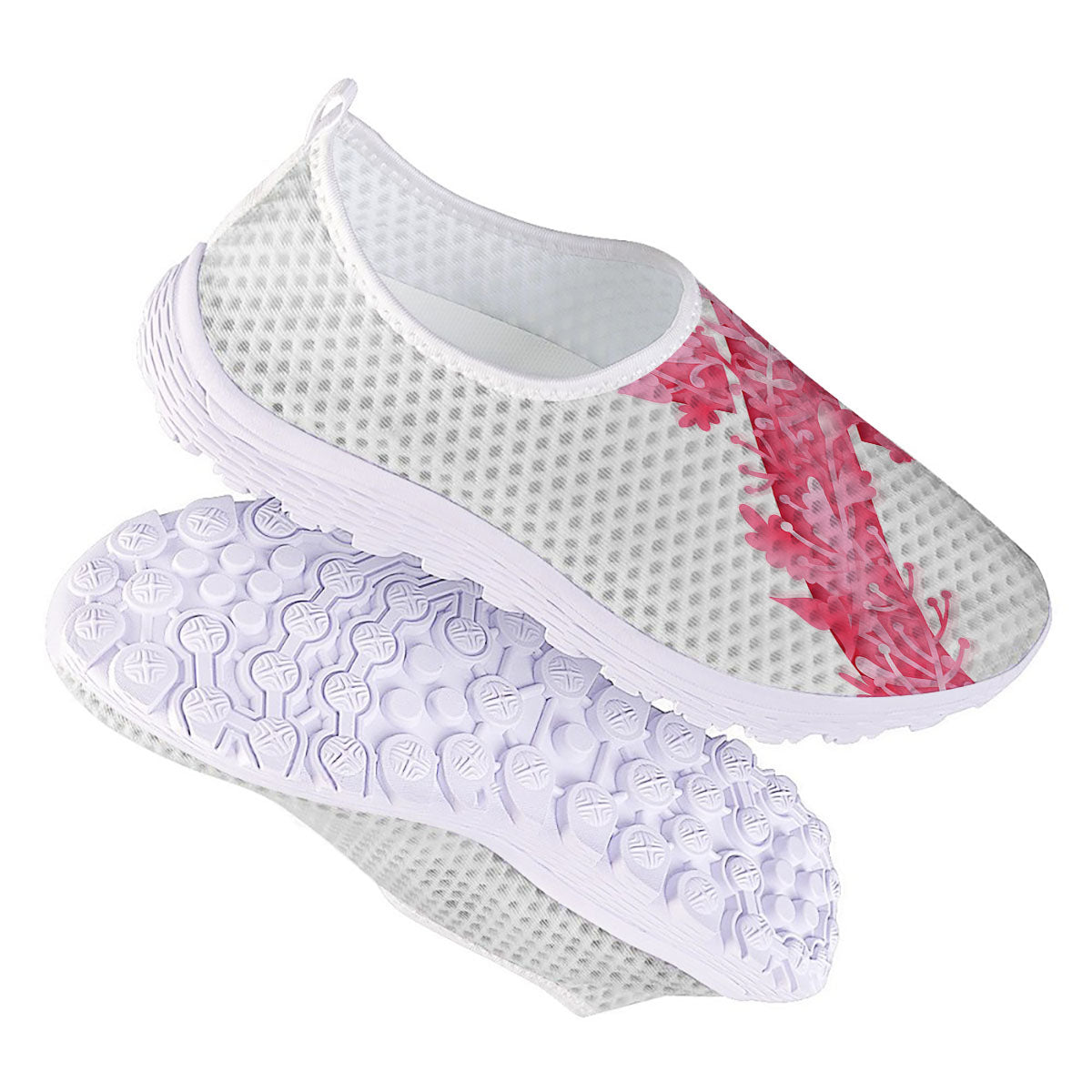 Ribbon Flower Pink Breast Cancer Print Nurse Shoes-grizzshop