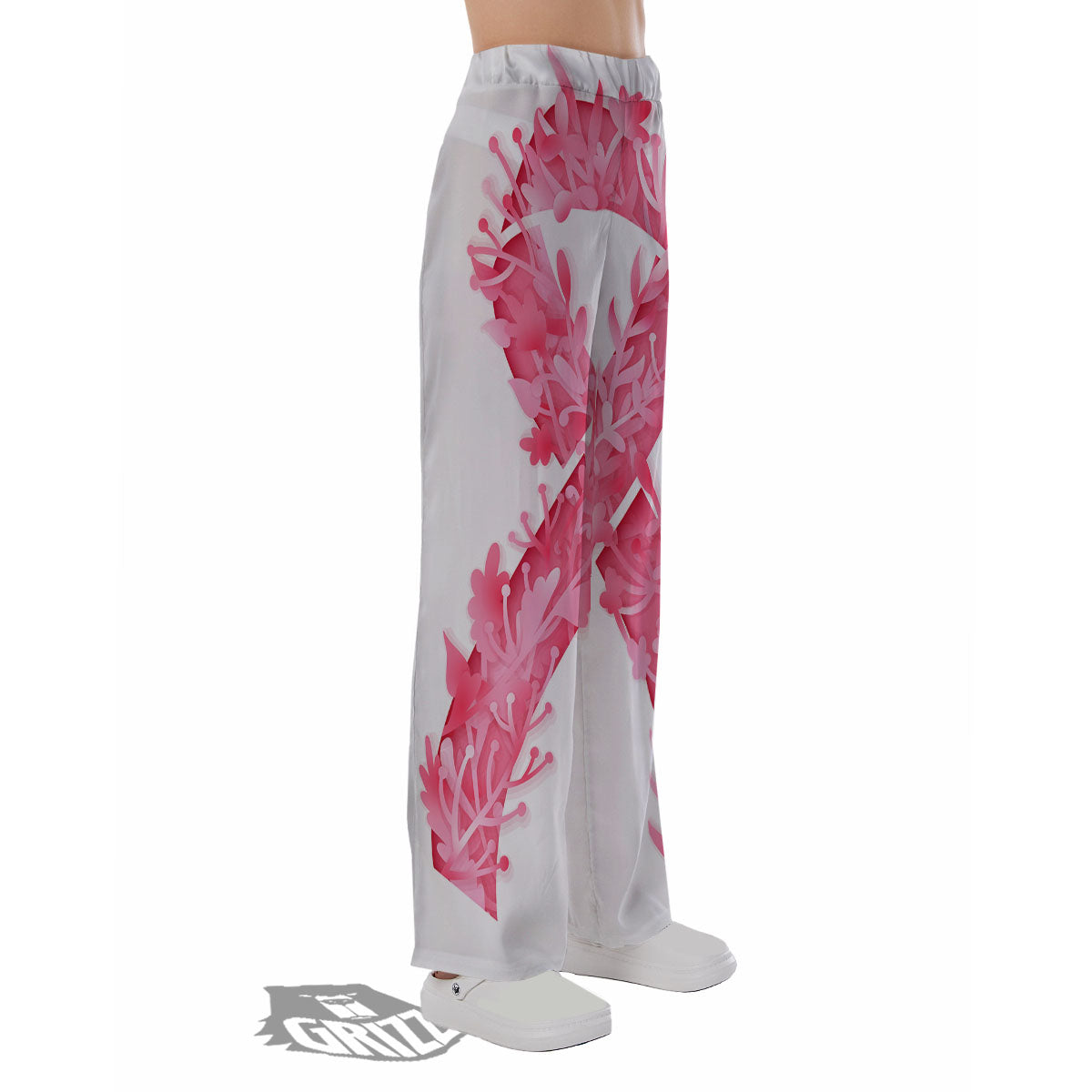 Ribbon Flower Pink Breast Cancer Print Pajama Pants-grizzshop