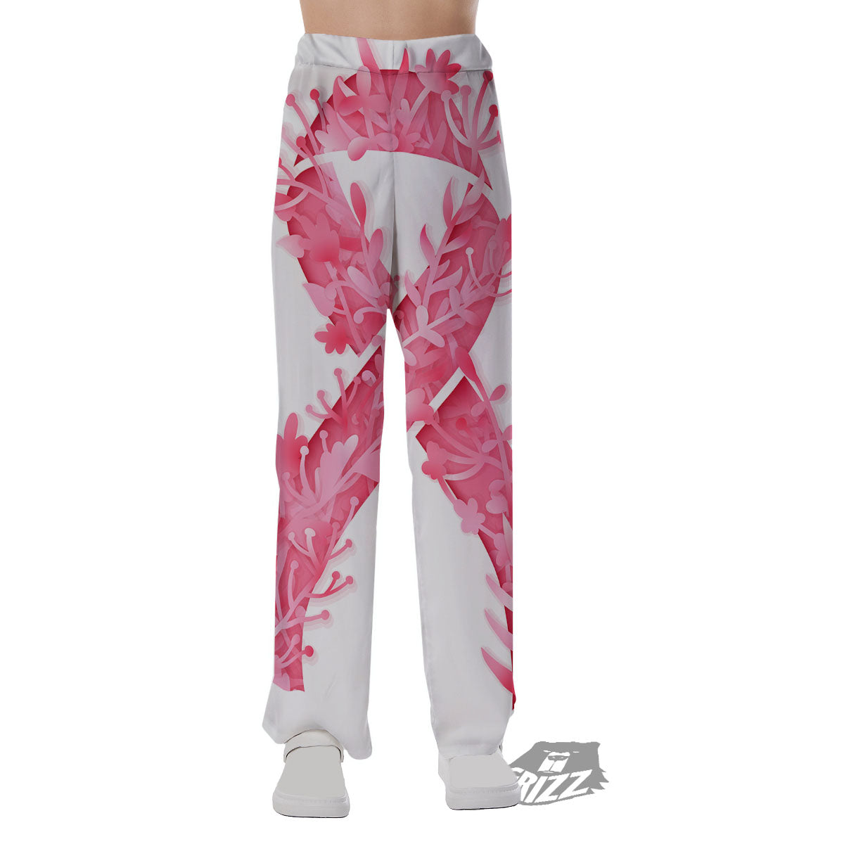 Ribbon Flower Pink Breast Cancer Print Pajama Pants-grizzshop